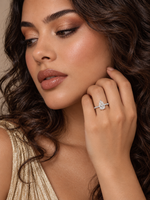 Load image into Gallery viewer, Maylaya Gems 9K Gold 1.06 ct Pear Diamond Ring — M201 — AI-generated young adult model in eveningwear / ภาพจำลองนางแบบสวมเครื่องประดับด้วย AI
