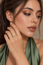 Load image into Gallery viewer, Maylaya Gems 0.247 ct Geometric Triangle Lab-Grown Diamond Ring — AI-generated young adult model in eveningwear / ภาพจำลองนางแบบสวมเครื่องประดับด้วย AI
