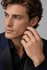 Load image into Gallery viewer, Maylaya Gems 0.167 ct Lattice Bar Lab-Grown Diamond Band — AI-generated adult male model wearing the ring / ภาพจำลองนายแบบสวมแหวนด้วย AI

