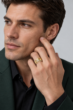 Load image into Gallery viewer, Maylaya Gems 0.324 ct Ribbon Crossover Lab-Grown Diamond Band — AI-generated adult male model wearing the ring / ภาพจำลองนายแบบสวมแหวนด้วย AI
