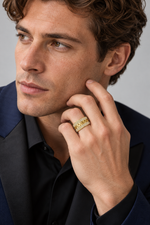 Load image into Gallery viewer, Maylaya Gems 0.684 ct Woven Lattice Lab-Grown Diamond Band — AI-generated adult male model wearing the ring / ภาพจำลองนายแบบสวมแหวนด้วย AI
