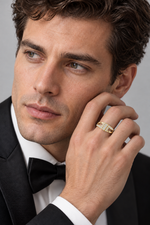 Load image into Gallery viewer, Maylaya Gems 0.352 ct Split-Rail Lab-Grown Diamond Band — AI-generated adult male model wearing the ring in eveningwear
