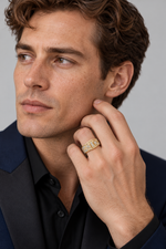 Load image into Gallery viewer, Maylaya Gems 0.613 ct Angular Pave Lab-Grown Diamond Band — AI-generated adult male model wearing the ring / ภาพจำลองนายแบบสวมแหวนด้วย AI
