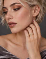 Load image into Gallery viewer, Maylaya Gems 0.048 ct Infinity Twist Lab-Grown Diamond Ring — AI-generated young adult model in eveningwear / ภาพจำลองนางแบบสวมเครื่องประดับด้วย AI
