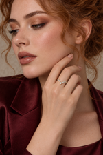 Load image into Gallery viewer, Maylaya Gems 0.66 ct Round Chevron Eternity Lab-Grown Diamond Band — AI-generated young adult model in eveningwear / ภาพจำลองนางแบบสวมเครื่องประดับด้วย AI

