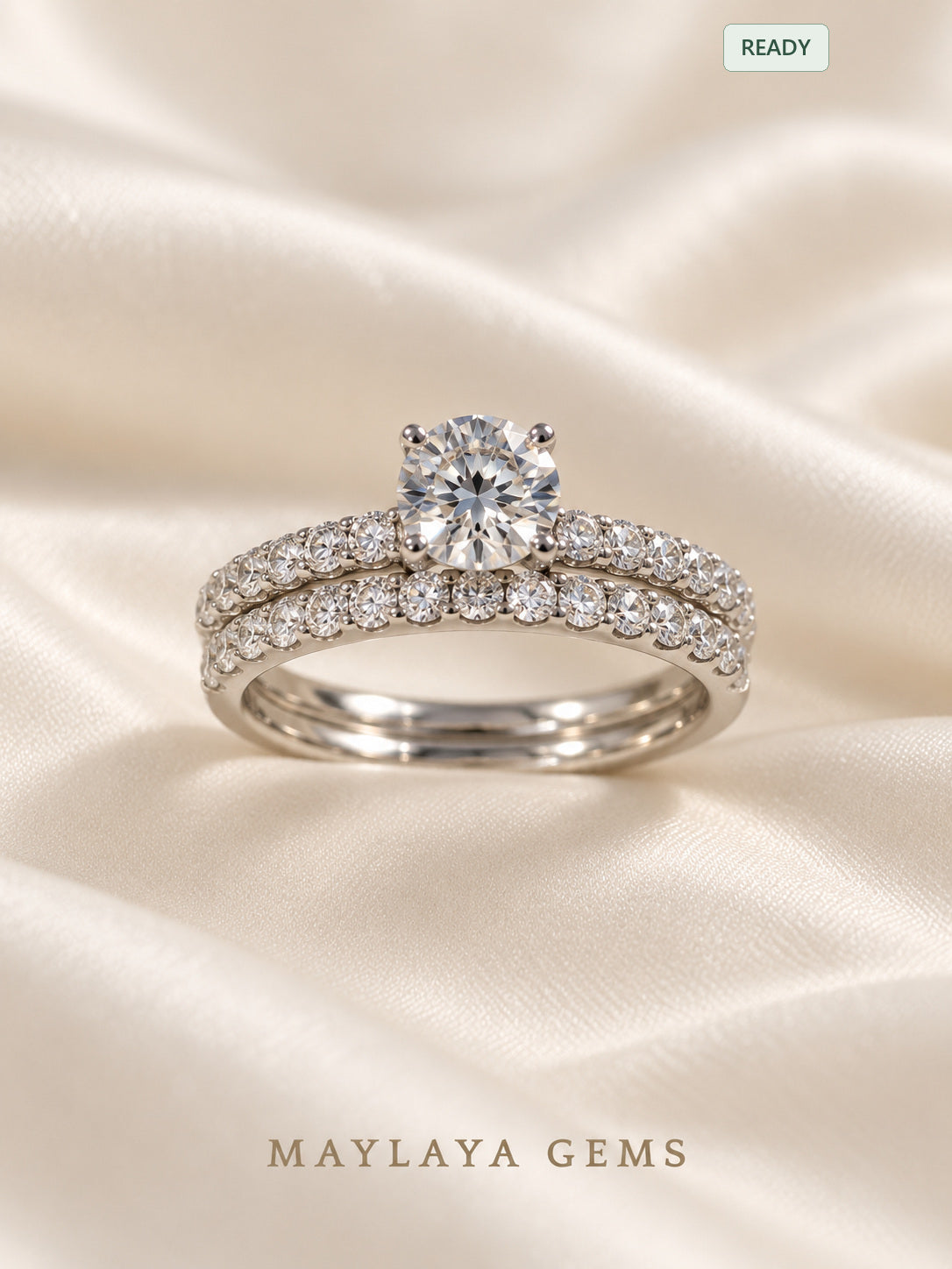 Maylaya gems st001 two ring bridal set — front view