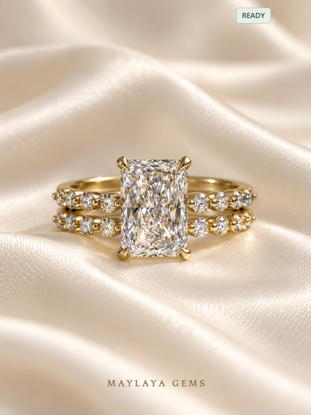 Maylaya gems st002 two ring bridal set — front view