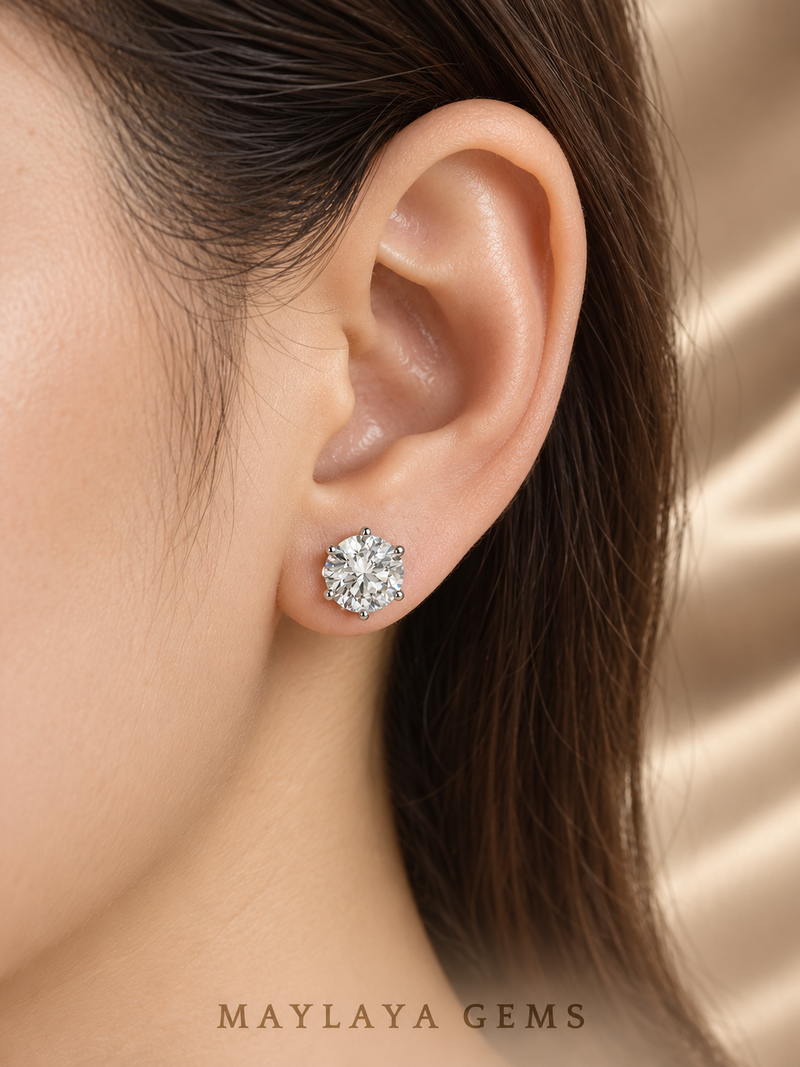 Maylaya Gems Stk id-71 earrings worn on a model's ear