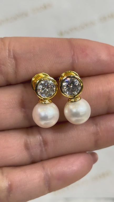 9K Gold Diamond & Japanese Pearl Earrings | Maylaya Gems product video