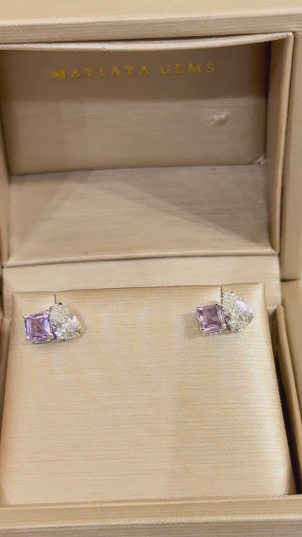 Maylaya Gems MGP8 natural gemstone and pear diamond stud earrings — muted 1080p video