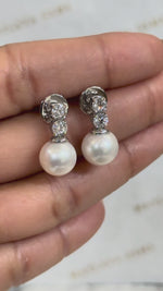 Load and play video in Gallery viewer, 9K Gold Diamond &amp; Japanese Pearl Earrings | Maylaya Gems product video
