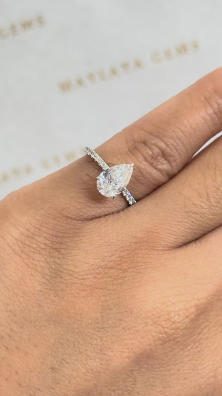 9K Gold 1 ct Pear Diamond Ring | Maylaya Gems product video